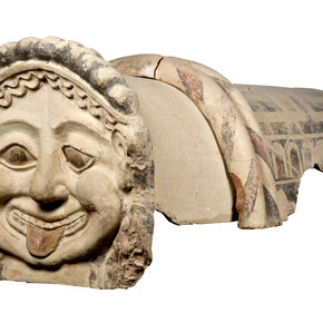 Gorgon Antefix,
Terracotta roof ornament with head of a gorgon, Gela, Sicily, c.500 BC Museo Archeologico Regionale Di Agrigento © Regione Siciliana