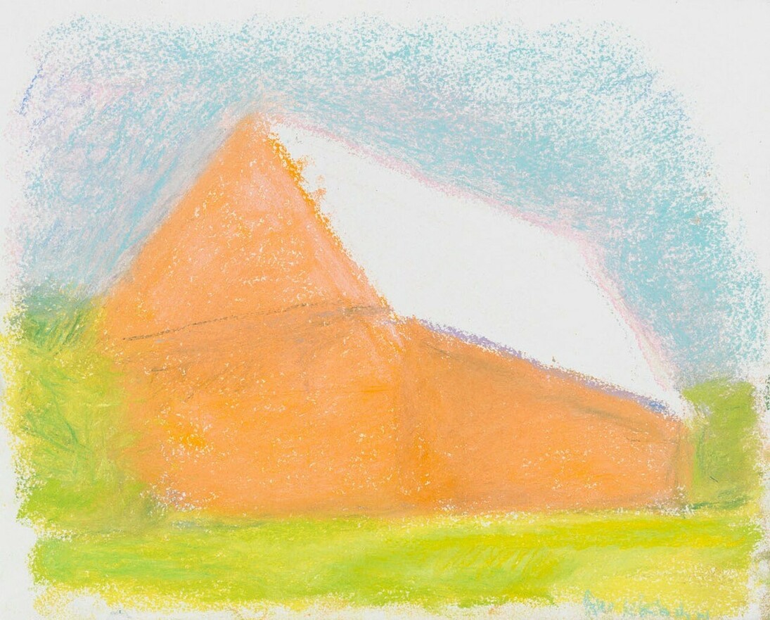 Wolf Kahn, Orange Barn, 2015, Pastel on paper, 11 x 14 inches