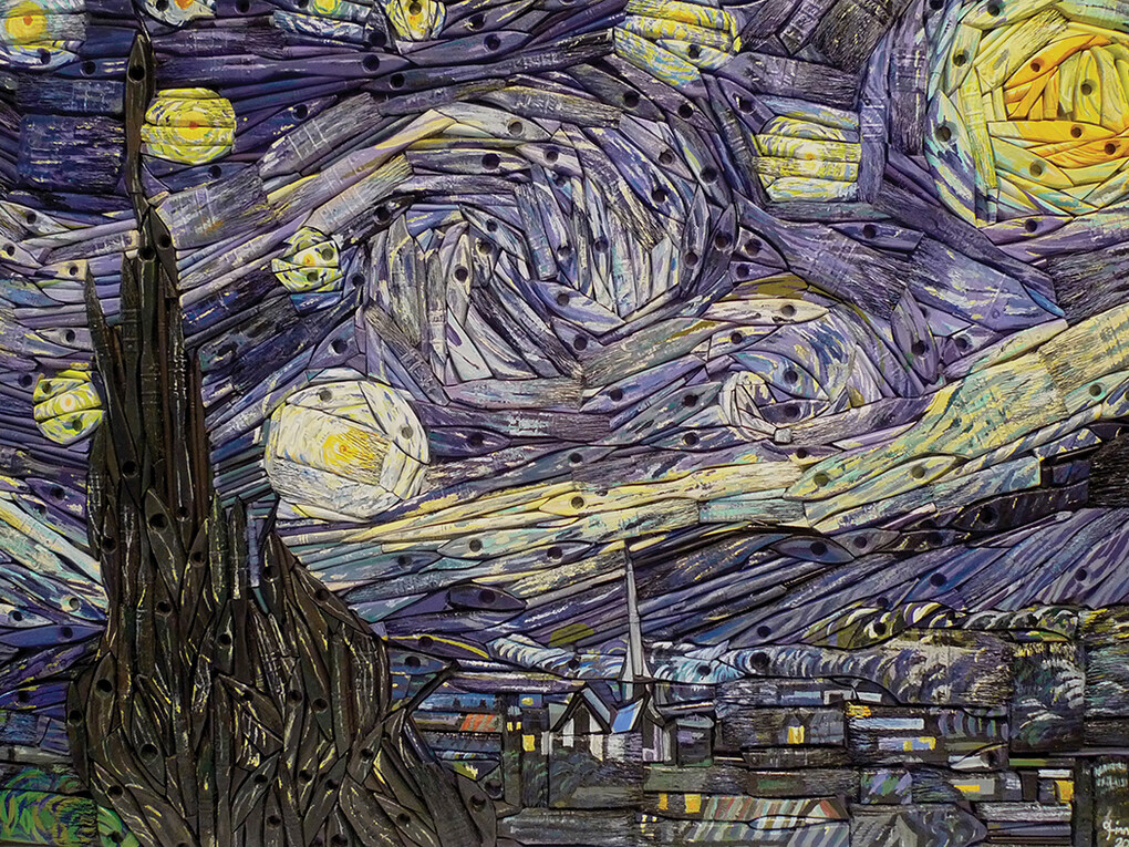 Finn Stone, Starry Night, Paintbrushes and mixed media assemblage, 59 x 84 cm