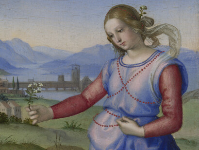 Raffaello Sanzio, Il sogno del cavaliere, 1503-1504 ca, National Gallery, Londra, particolare

