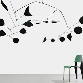 Alexander Calder, Rouge Triomphant (Triumphant Red), 1959–65, Sheet metal, rod, and paint, 110 x 230 x 180 inches, © 2013 Calder Foundation, New York/Artists Right Society (ARS), New York / Jean Prouve, Chaise Metropole n° 305, variante avec assise et dossier aluminium, 1953, Steel sheet, steel tube, plywood, 30 11/16 x 15 3/4 x 16 1/8 inches, Courtesy Galerie Patrick Seguin