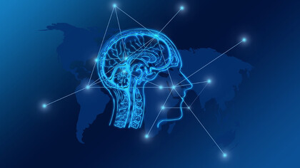 Rappresentazione digitale di un cervello con sfondo blu