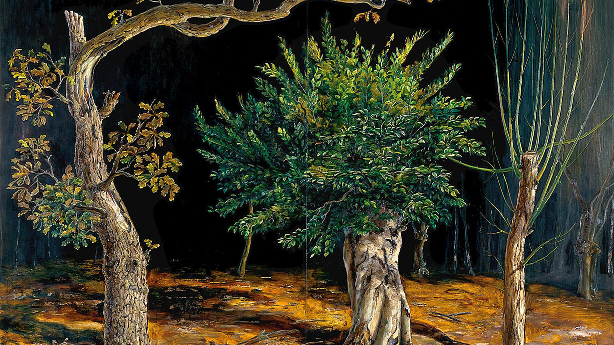 Three Pollards, Julian Perry, oil on panel, 2004