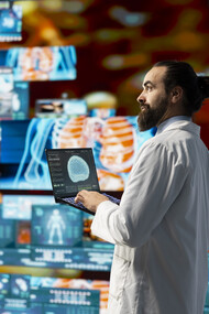 Doctor using digital tools and AI-powered health systems to deliver personalized care