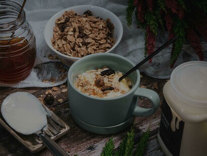 Cereais e iogurte no arroz doce