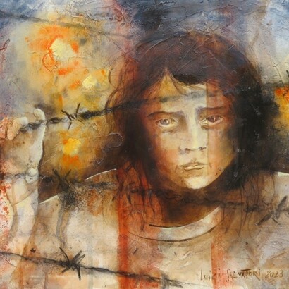 Luigi Salvatori, I diritti negati, acrilico su tela, cm 40x50, 2023