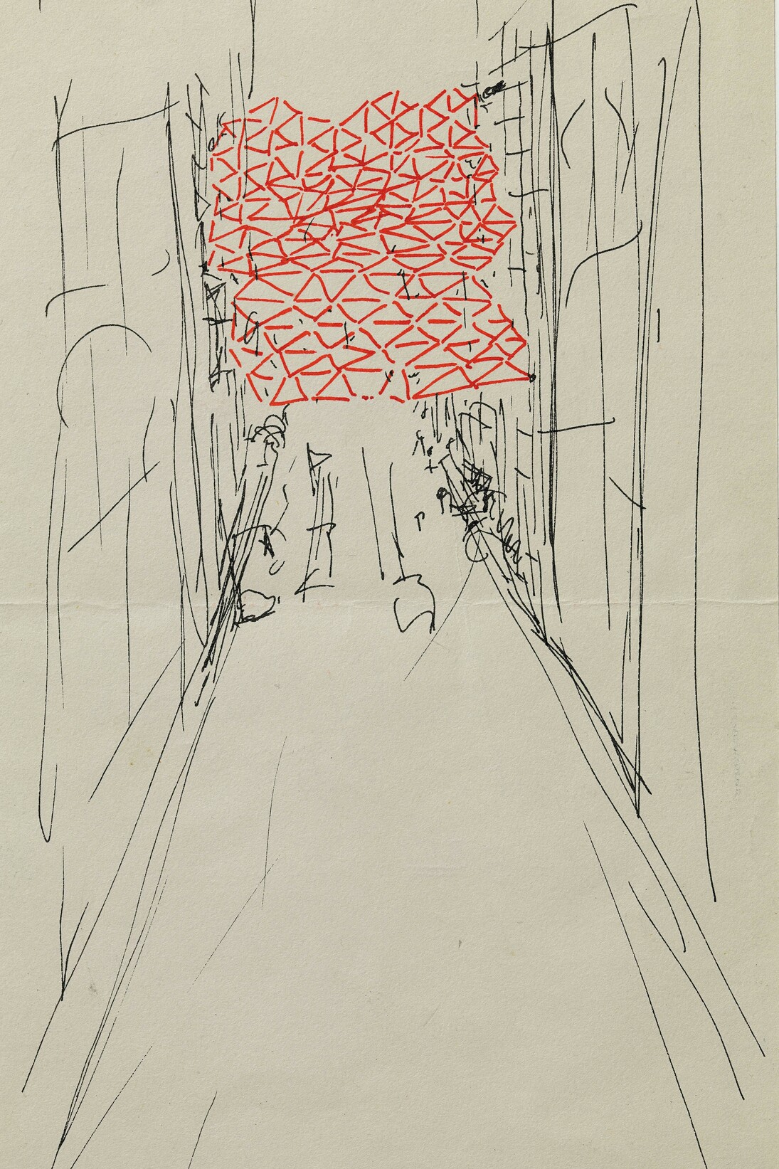 Gego. Reticulárea Between Buildings, 1969. Tinta sobre papel. Col·lecció MACBA. Consorci MACBA. Depósito de la Fundación Gego
