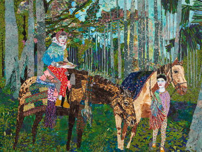 Maria Berrio. Cricket Song (2017), collage w/ Japanese paper on canvas, 60” x 72”