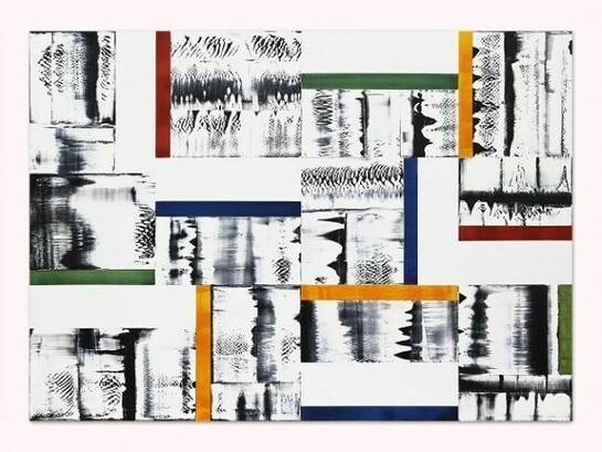Ricardo Mazal, Composition in Yellow, Green, Blue, and Red 2, 2014, oil on linen, 63 x 94.5 inches
