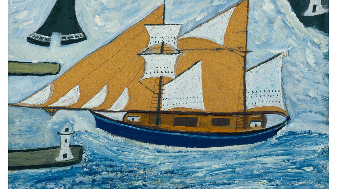 Alfred Wallis, The Blue Ship c.1934, Oil paint on board on wood, support: 438 x 559 mm frame: 528 x 646 x 46 mm, ©
Tate
