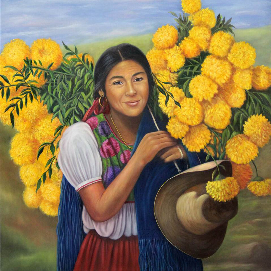 Luz Gamboa, Flores de Luz, Oil & Acrylic on Canvas, 39.5" x 43.5"