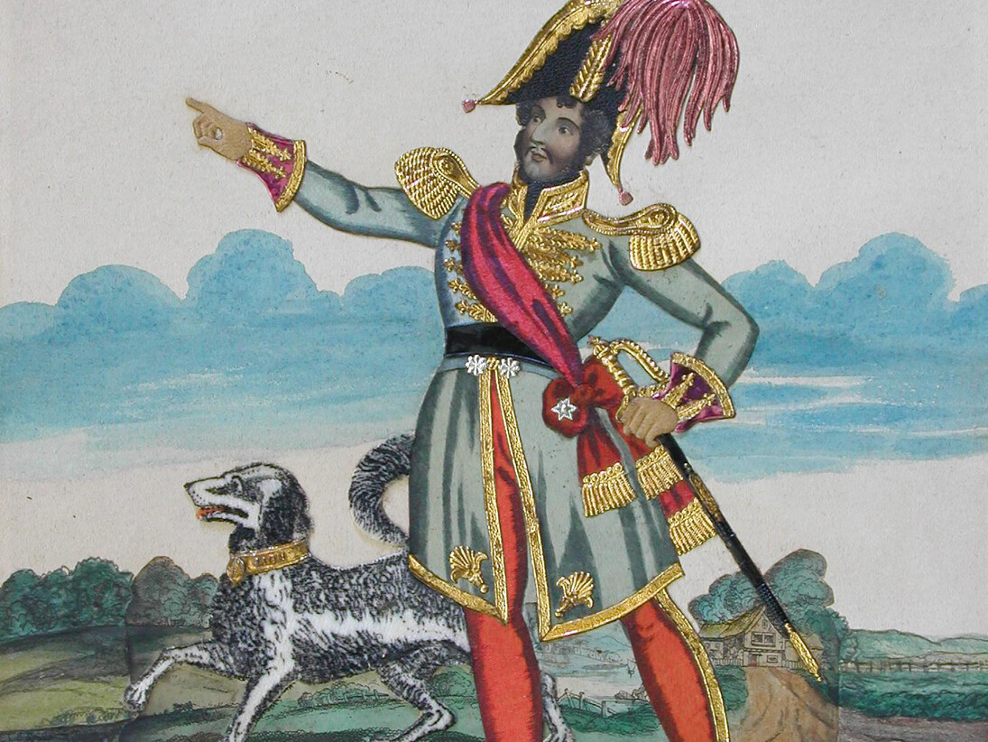 'Mr T P Cooke as Captain Aubri in The Dog of Montargis, or The Forest of Bondy.' Tinsel print, undated. University of Bristol Theatre Collection