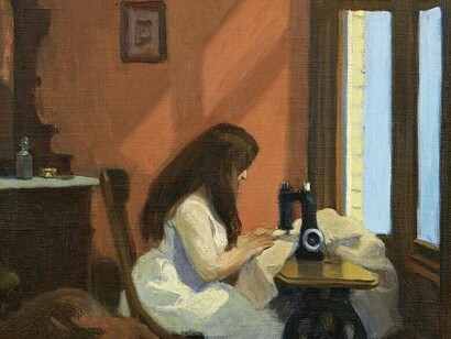 Girl at sewing machine di Edward Hopper, olio su tela, 1921