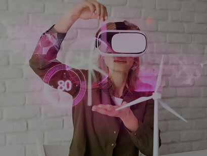 Exploring technology dependence, a woman leverages VR glasses in her work environment, symbolizing the evolving role of advanced tech in contemporary professional landscapes