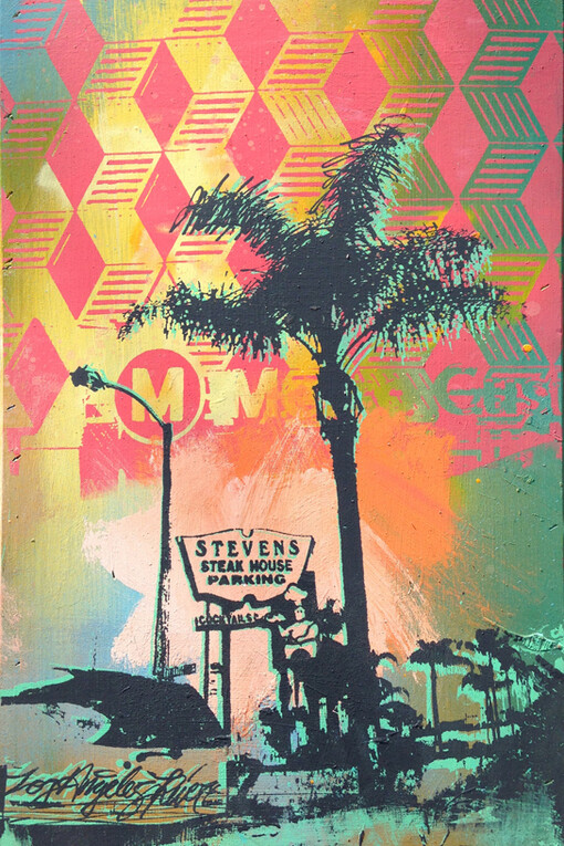 Restitution Press, Stevens, Mixed Media on Wood, 15″ x 25″ 