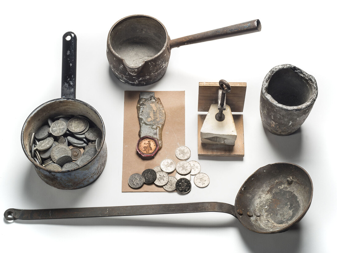 Counterfeiting and Forgery: Implements used for counterfeiting seized by Metropolitan Police © Museum of London