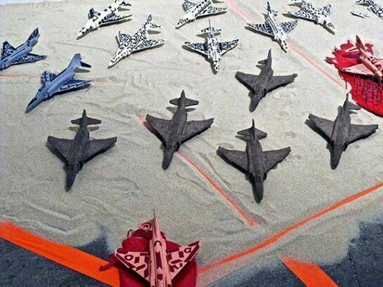 George Afedzi Hughes, Bomber series, 2013, acrylic, oil on plaster cast, installation view