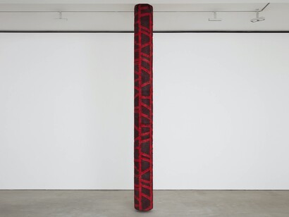 Eva Rothschild, Iceberg Hits, 2018, wood, card, foam, wadding, fabric, wax, steel, 471 x 42 x 42 cm, 185 3/8 x 16 1/2 x 16 1/2 ins, photography by Robert Glowacki, copyright the artist, courtesy Stuart Shave/Modern Art, London