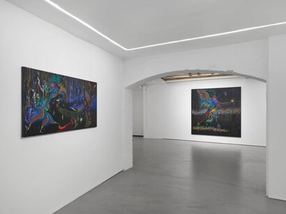 Rember Yahuarcani, Here lives the origin, exhibition view. Courtesy of Josh Lilley Gallery