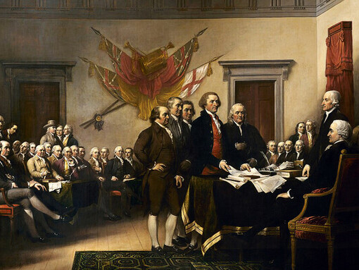 John Trumbull's painting, Declaration of Independence, being represented to the Congress