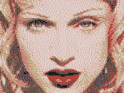 Com obras feitas de códigos de barras, scott blake redefine a arte contemporânea ao transformar identificadores de produtos em retratos visuais impactantes que convidam à reflexão sobre a sociedade. CD Cover for Madonna, 2001, by Scott Blake