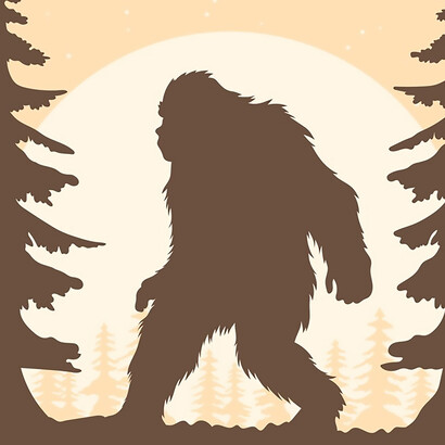 A meticulously hand-drawn silhouette of Bigfoot captures the elusive creature's mysterious essence