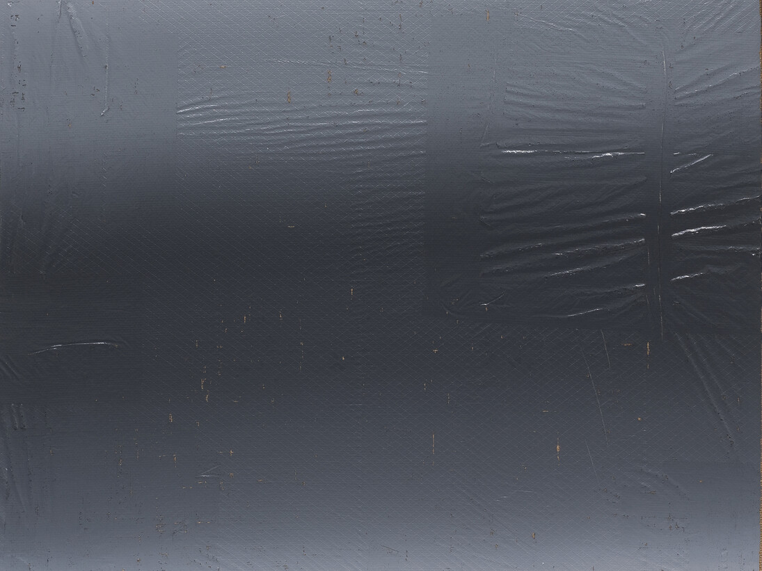 Mark Hagen, Gradient Painting #50, detail, 2014, Acrylic through burlap over panel, titanium frame anodized with Diet Coke, 72 3/4 x 48 3/4 x 2 inches (framed), © Mark Hagen - Photographer unknown, all rights reserved, Courtesy of the Artist and Almine Rech Gallery