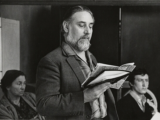 Bob Cobbing reading 'Are Your Children Safe in the Sea'  circa 1966-1972. Photograph: John Bennett 