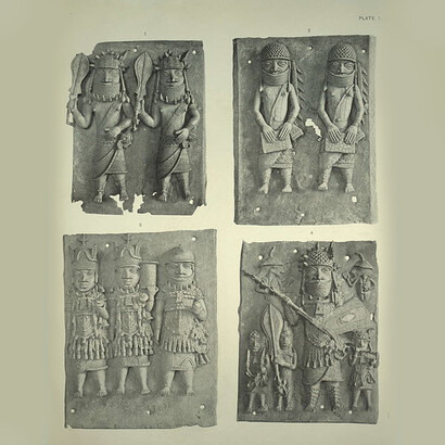 Benin bronzes in A. Pitt-Rivers' Antique Works of Art from Benin (1900)