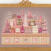 Mark Ryden, Dessert Counter, 2016, oil on panel18 x 24 inches, 45.7 x 61 cm, 22 1/2 x 26 3/4x1 1/4 inches, framed, 57.1 x 67.9 x 3.2 cm. Courtesy of Paul Kasmin Gallery