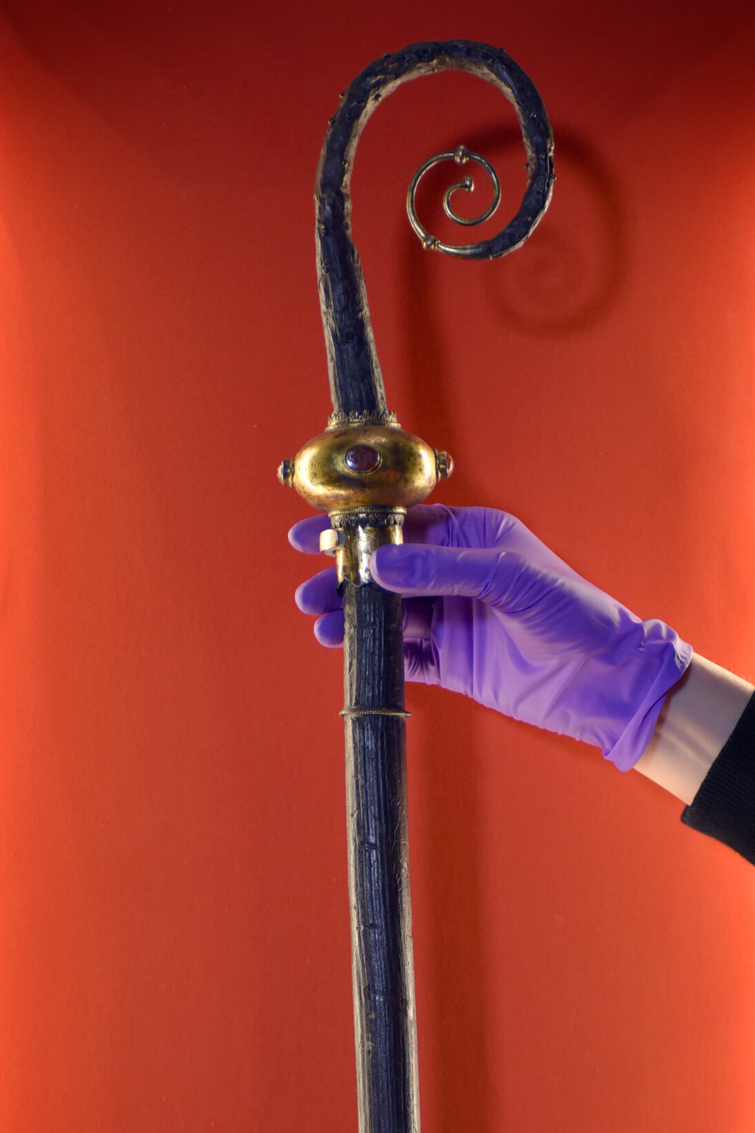 Archbishop Walter's crozier on loan from Canterbury Cathedral being prepared for display in Magna Carta: Law, Liberty, Legacy at the British Library. Photography © Clare Kendall