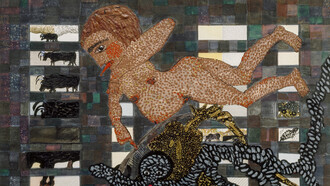 Carol Rama - Annunciazione, 1985 - Mixed mediums on framed canvas, 12 5/8 x 18 7/8 in (32 x 48 cm) © Archivio Carol Rama, Torino - Photo: Pino dell’Aquila
