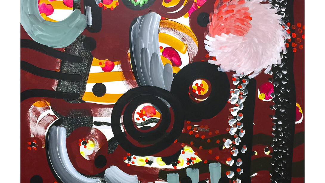 Peter Wayne Lewis, Cosmic Fiber II, 2014, acrylic on linen, 36 x 42 inches. Courtesy of the artist and Skoto Gallery