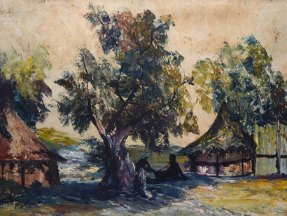 Jacovo Estêvão Macambaco, Paisaje con chozas, 1972