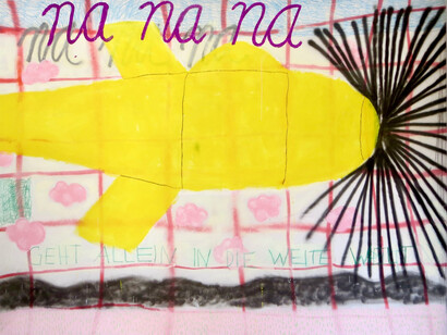 Gabrielle Graessle, nanana (detail), 2022. Acrylic Spray, Glitter, and Oil Pastel on Canvas
80h x 106w x 1.50d in, 203.20h x 269.24w x 3.81d cm. Courtesy of the artist and Simchowitz Gallery