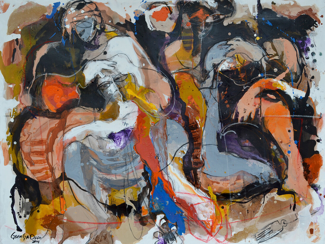 Gbenga Offo, Hair Dressing, Oil on canvas, 2014, 110 x 135 cm 