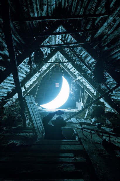 Leonid Tishkov, Journey of the Private Moon, The sky is near. Open the attic and you’ll see..., 2003