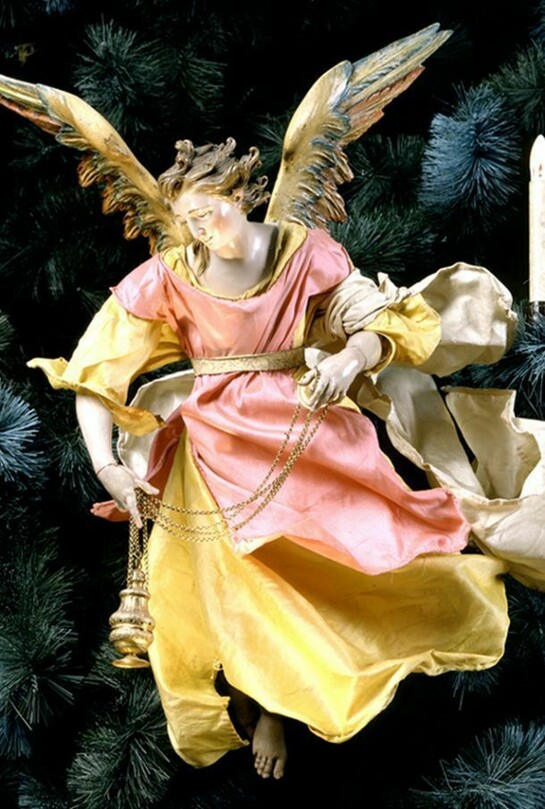 Angel, Neapolitan, 18th century, Poychrome terra cotta and wood with silk robes and silver gilt censer, gift of Loretta Hines Howard, 1964. Courtesy of The Metropolitan Museum of Art.