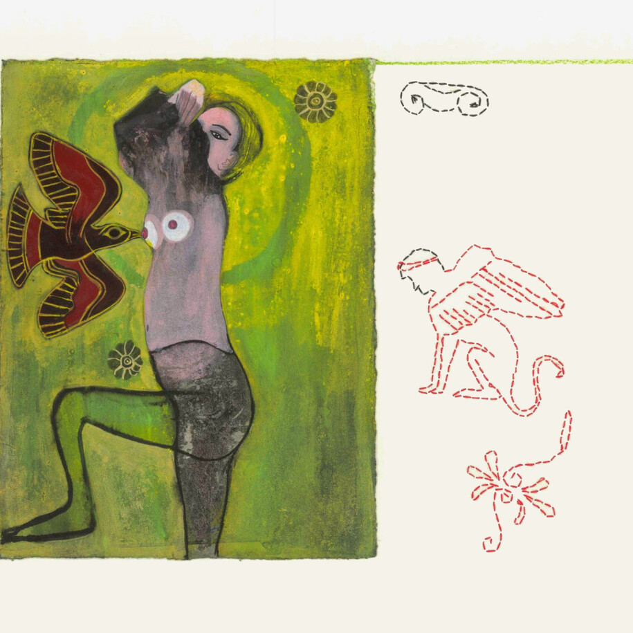 Anna Capolupo, Personali reminiscenze#figura03, 2014, acrilico, tempere su carta e filo di cotone, 30 × 30 cm