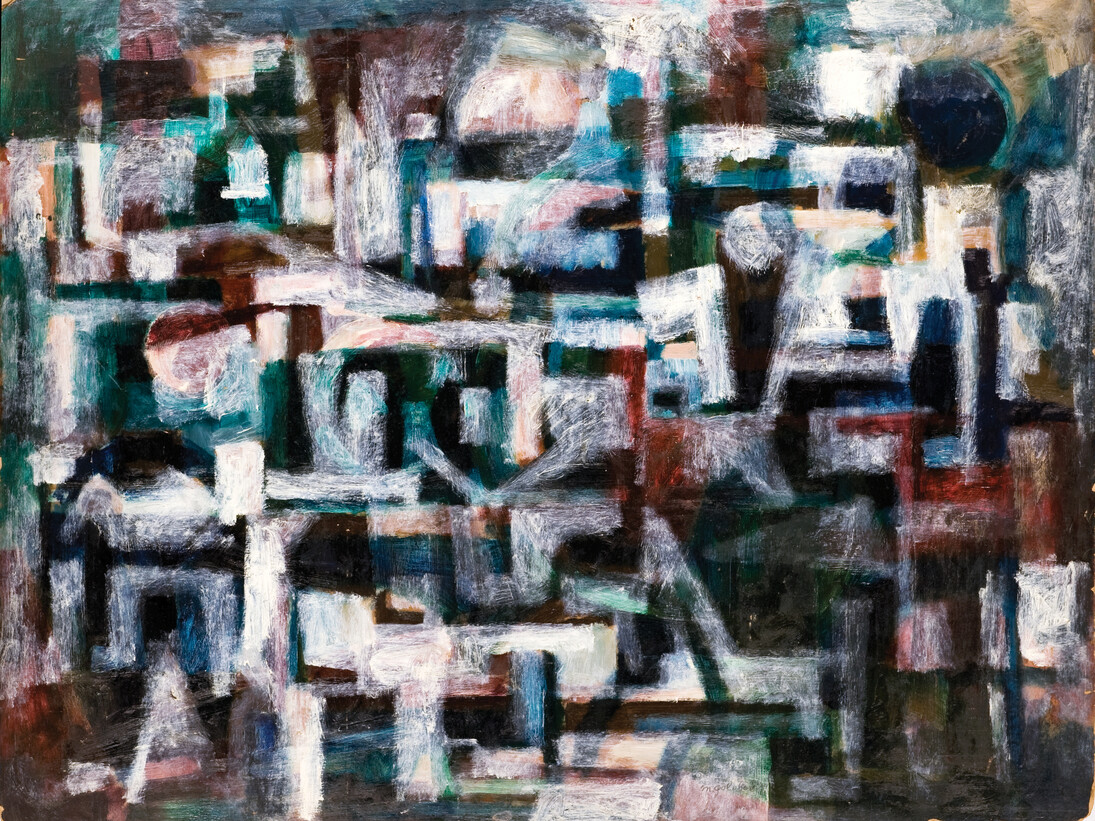 Maurice Golubov (1905-1987), Nocturnal: Blue and White, 1939, Oil on board, 34 x 44 inches (86.36 x 111.76 cm), Signed, titled and dated reverse