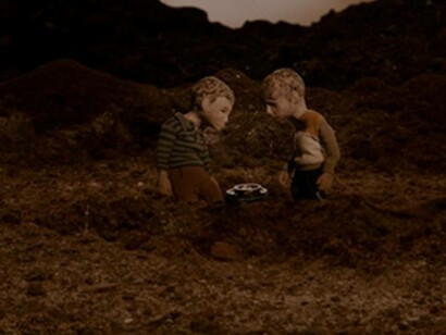 Two young boys in the middle of a desert from the movie "Ayny" written and directed by Ahmed Saleh