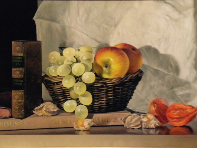 Arnold Toubeix, Pommes et raisins dans corbeille, livres