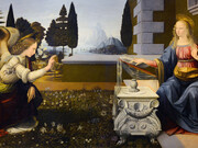 Leonardo Da Vinci; Anunciación, c. 1475, Galería de los Uffizi, Florencia, Italia