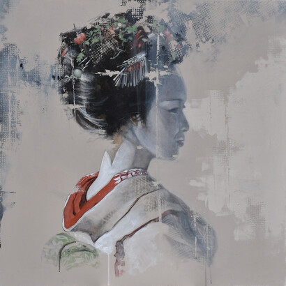 Porta Tom, Woman in pale brown, 2022, acrilico su tela, 100x100 cm