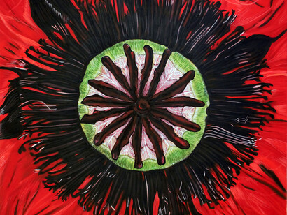 Poppy Crown Medium: Egg, tempera on panel, Size:30cm High x 30cm Wide, Year 2015/2016