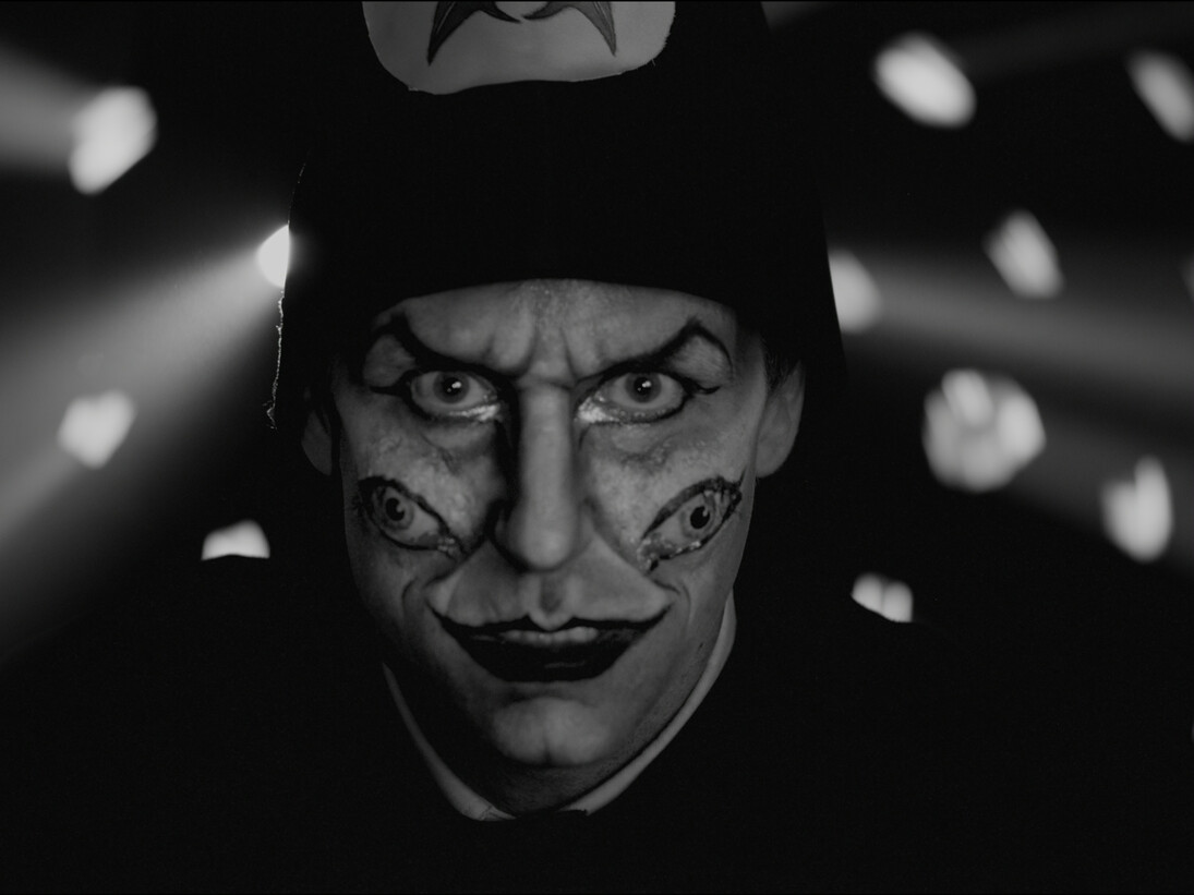 Marcel Dzama, Still for“Une danse des bouffons (or A jester’s dance)”, 2013, Video projection, 1:18 min, black and white, sound. Courtesy David Zwirner, New York/London