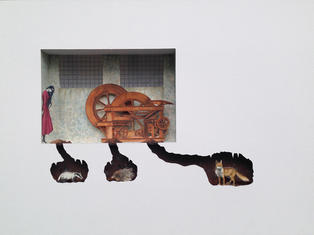 Vanni Cuoghi, Bilocale 2 (Chernobyl's animals), 2015, acquerello e acrilico si carta, 50 x 70 cm