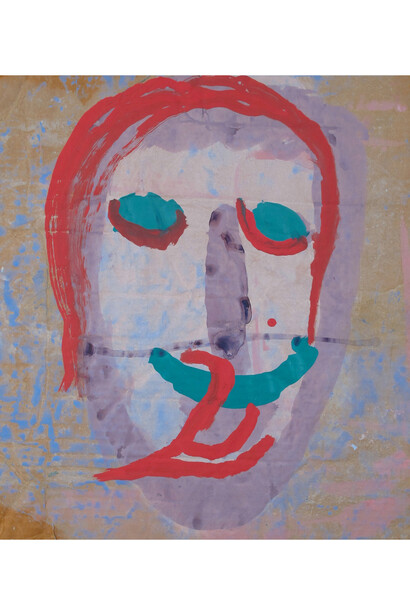 Sybil Gibson, Face with Red Claw, 1994, Tempera on cardboard, 19 x 19 inches; 48.25 x 48.25 cm