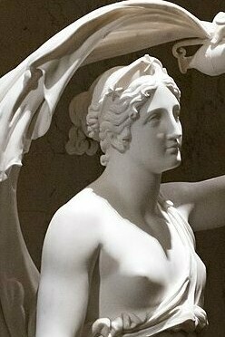 "Iris como la diosa del arcoíris", escultura en mármol, Gaetano Matteo Monti, 1841