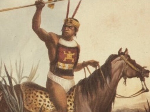 Guerrero charrúa, una de las dos estampas pintadas por Jean-Baptiste Debret en 1823